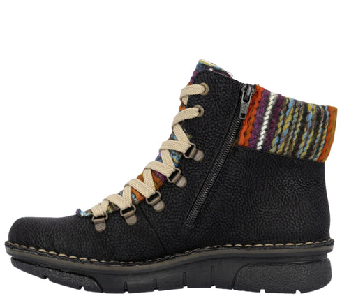 Ghete casual, dama, RIEKER, 73343-00 negru, piele ecologica